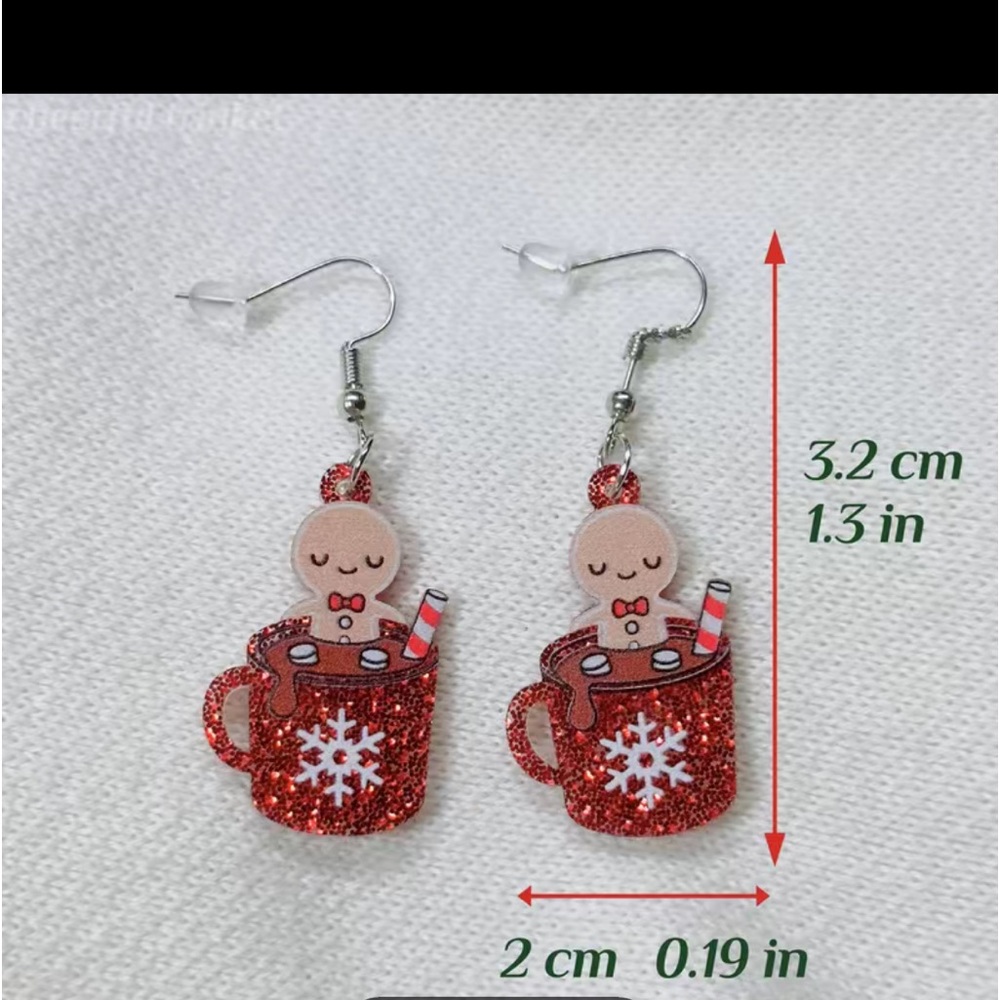Gingerbread coffee cup dangle earrings - Picture 2 of 2